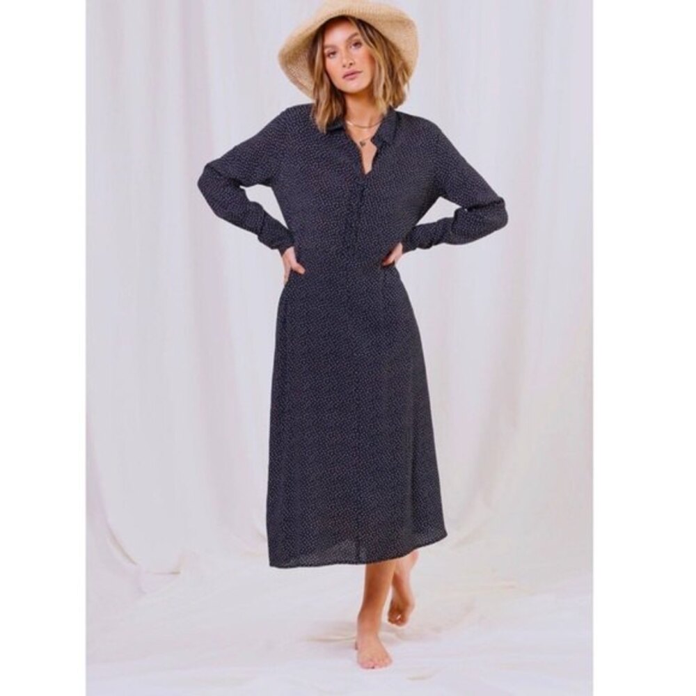 Love Stitch Bonjour Button Front Maxi Dress in Black and Ivory S
